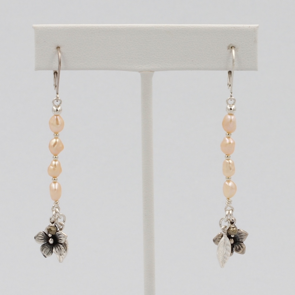 Pearl Hibiscus Flower Earrings 925 Sterling Silver - Picture 2 of 4